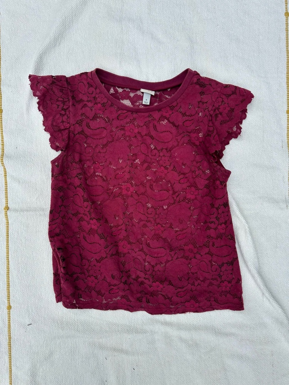 Lace Flutter Sleeve Top - Wine